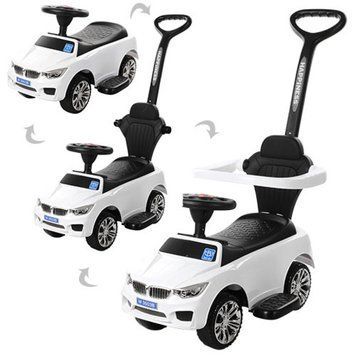 Bambi M 3503B-1 - Каталка толокар Машина белая вариант 1 с ручкой 2 в 1, подставка для ног, музыка, свет, Bambi M 3503B-1