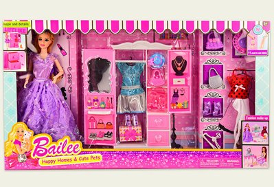 1963373 - Мебель для куклы барби Гардероб - шкаф, платья, туфли, сумочки.