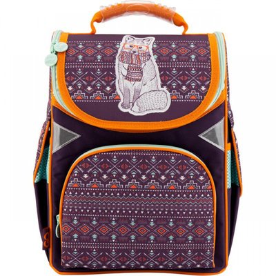 GO18-5001S-4 - Ранец (рюкзак) - каркасный школьный для девочки - Волк, стильный этно, GO18-5001S-4