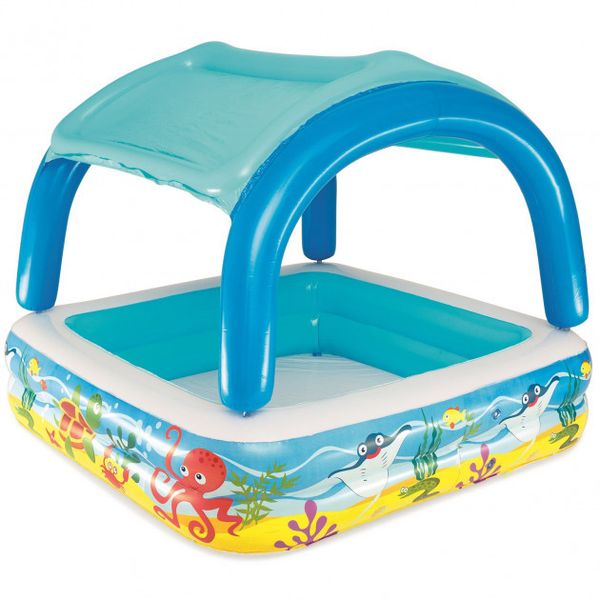 Дитячий надувний басейн для малюків за типом гриб з навісом — дахом 52192