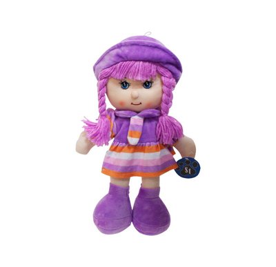 1426, 0814 - Мягкая игрушка Кукла Ксюша фиолетовая с косичками 35 см, 1426, 0814