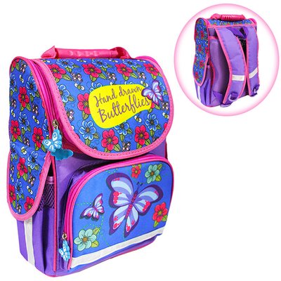 988395 - Ранец (рюкзак) - короб ортопедический для девочки - Бабочки (синий с малиновым), размер Smile 988395