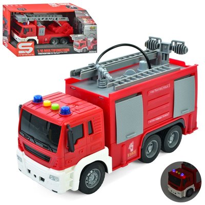 JS109-10 - Пожарная машина, модель машинки со звуковыми и световыми, эффектами брызгает водой