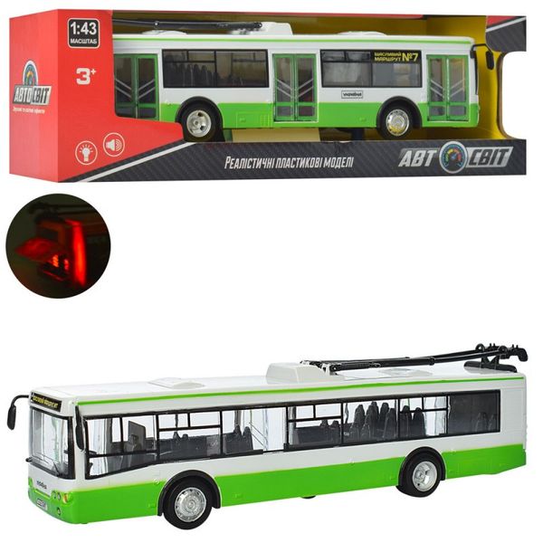 Автопарк 1824,9690 - Тролейбус 28 см модель біло зелена масштаб 1:43, звук, світло, інерція, двері відкр, Автосвет 1824