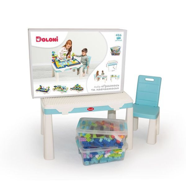 Doloni 04660 - Детский столик со стульчиком и конструктором 2в1 для игр, рисования, лепки или конструктора