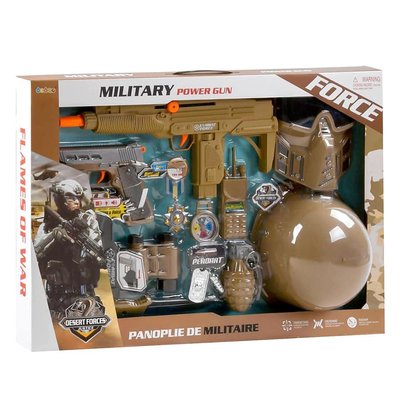 P013 - Детский игровой набор современного военного - автомат (трещотка), каска, амуниция, маска