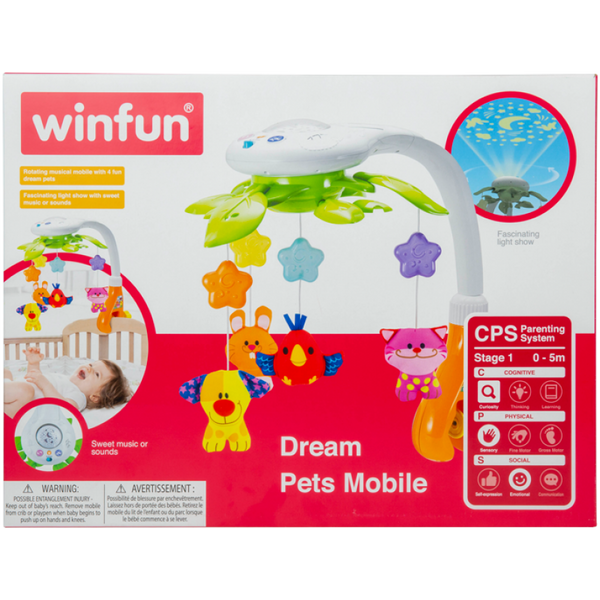 WinFun 0845-NL - Фирменная Карусель Мобиль на кроватку с проектором музыкальная, мягкие игрушки, свет, WinFun 