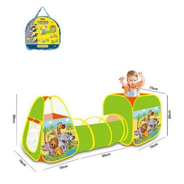 Metr+ MR 0648 - Намет дитячий ігровий великий з тунелем 2 палатки "Зоопарк" і малюнками з тваринами