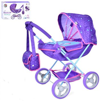 T725028 - Стильна фірмова коляска візок для ляльки або пупса - класика люлька фіолетова з рожевим