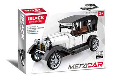 IBLOCK PL-920-138 - Конструктор машина Технік - Ретро-автомобіль біле на 264 деталі, Mega Car серія моделі машин