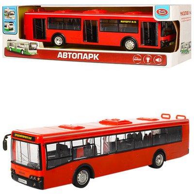 Автопарк 9690 - Автобус оранжевый 28 см модель масштаб 1:43, звук, инерция, двери открываются, Автопарк 9690
