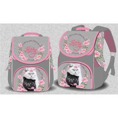 Space 988760 - Ранец (наплечник) - короб ортопедичний для дівчинки - Модні коти, стильний сіро-рожевий, Space 988760