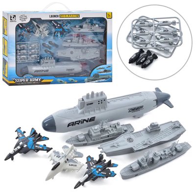 Ігровий набір військовий транспорт Морський флот - підводна лодка, кораблі, літаки T074