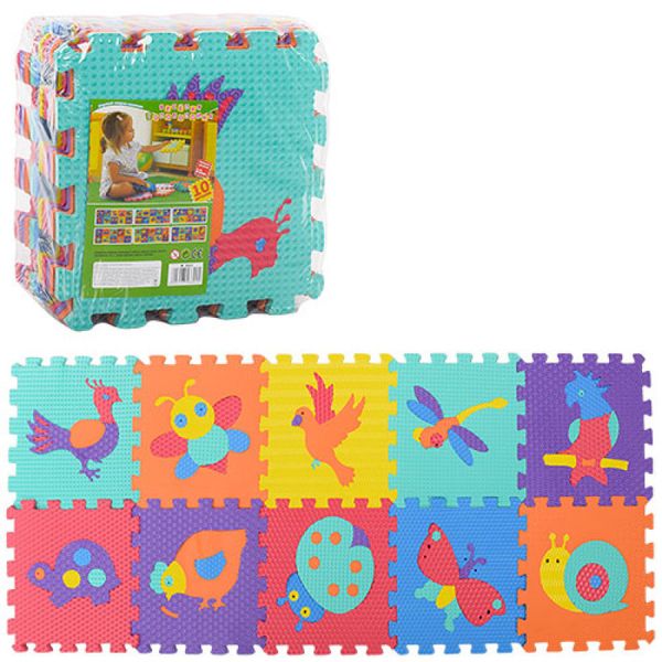 Дитячий килимок Мозаїка Пазл для підлоги Масажний EVA M 3521, 10 деталей, 6 текстур, птиці, комахи 718978166 фото товару
