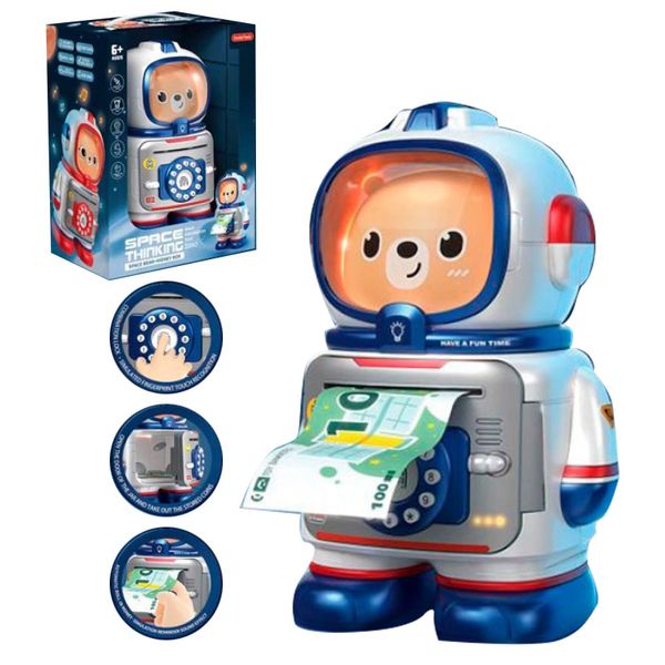 5061 - Детская Копилка Космонавт мишка - сейф с кодовым замком, затягивает купюры