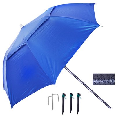 Пляжна парасолька — синій, 2 м у діаметрі, антивітер, з набором кріплень 2712, 73651