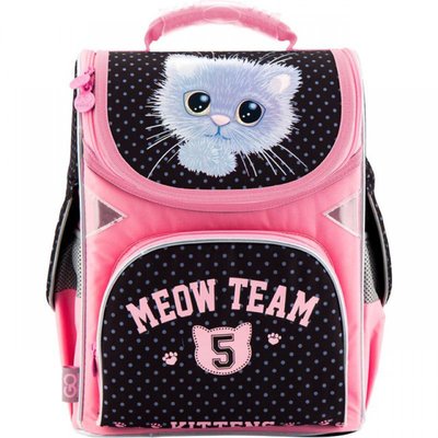 GO18-5001S-1 - Ранец (рюкзак) - каркасный школьный для девочки - Кот (Котик), стильный черно - розовый, GO18-5001S-1