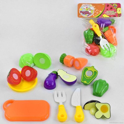 1031 - Игровой набор продукты на липучке Хороший повар - овощи 6 штук, досточка, нож