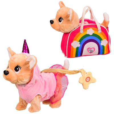 BL-217 - Собачка в сумочке ходит и поет, на поводке гуляет, собака умеет ходить, сумочка радуга.