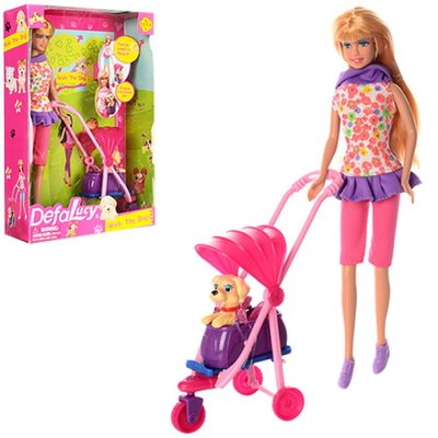 Defa 8205 - Кукла с собачкой с набором коляска для прогулки с животным