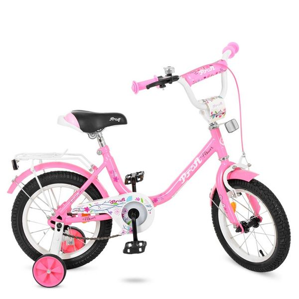 Profi L1481 - Дитячий двоколісний велосипед для дівчинки PROFI 14 дюймів рожевий Flower L1481